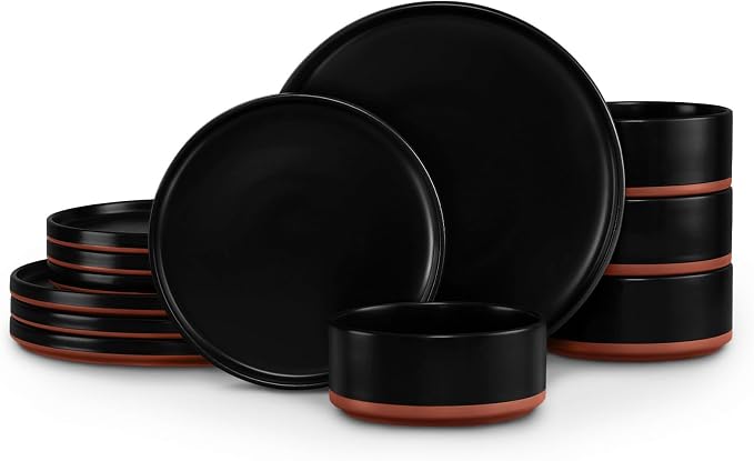 LIANYU 12 Pieces Porcelain Dinnerware Set, Dishes Set for 4, Charcoal Black by LIANYU