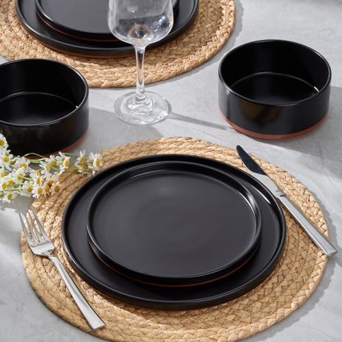 LIANYU 12 Pieces Porcelain Dinnerware Set, Dishes Set for 4, Charcoal Black - Image 7