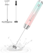 Maestri House Rechargeable Milk Frother with Stand, LunaFro Handheld Electric Foam Maker Waterproof Detachable Stainless Steel Whisk Drink Mixer Foamer for Lattes, Cappuccino
