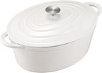 Enameled Cast Iron Oval Dutch Oven, 7 qt Oval Dutch Oven Pot with Lid and Dual Handles for Braising, for Braising, Broiling, Bread Baking, Frying, White