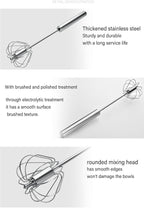 3 PCS Stainless Steel Semi-Automatic Whisk, Hand Push Rotary Whisk Blender, Versatile Milk Frother for Blending, Whisking, Stirring (11+12+13 Inch)