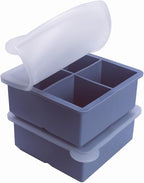 1/2 Cup Silicone Freezer Tray With Lid - Silicone Freezer Molds 2-Pack For meal prep & freezing of various sauces and other dishes, makes 8 perfect 1/2 cup portions cubes (Blue 2 Pack)