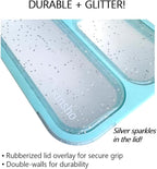 kinsho Glitter Bento Snack Containers with Lids, Mini Bento-box Lunch-Box for Toddler Daycare and Small Kids, Travel Meal Container, Leak-proof 2 pack Set, Pastel Blue + Teal Sparkle