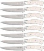 DURA LIVING 8-Piece Serrated Kitchen Steak Knife Set – Forged High Carbon Stainless Steel, Ultra Sharp, Ergonomic Black Handles, Durable Dinner Knives, Cream Handle