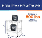 Shelving Inc. 14" d x 14" w Chrome Wire Shelving with 2 Tier Shelves, Weight Capacity 800lbs Per Shelf