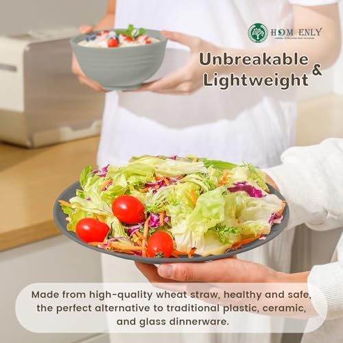Homienly Kitchen Wheat Straw Dinnerware Set 40 PCS - Dinner Plates, Cereal Bowls, Wheat Straw Cups Set, Microwave and Dishwasher Safe Dishes Set, Unbreakable Dish Set for Party, Outdoor(Grey Stone) - Image 5