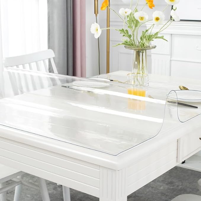 Warmstar Clear Table Cover Protector 16 x 84 Inch,1.5mm Thick Plastic Table Cover Rectangle,PVC Clear Table Protector,Desk Protector Mat for Kitchen, Dresser, Writing Desk，Dining Room Table