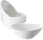 DOWAN White Cereal bowls, 16 Ounces Ceramic Dessert Bowls Set of 6, Oval Ice Cream Bowls for Cereal Snack Dessert Pasta and Side Dish, Microwave & Dishwasher Safe, Good Size for Garden Tea Parties