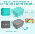 Silicone Inserts Compatible with Bentgo Box Accessories,Salad Containers Compatible with Bentgo Kids Lunch Box Inserts,Leak-Proof and Reusable Condiment Cups with Lids,Grey&Green,2Packs