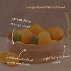 Large Salad Bowl, 15" Wide, Big Serving Dish for Pasta, Cut Fruit, Party, Catering, Wedding, Restaurant, Kitchen Countertop Fruit Bowl, Farmhouse Style, Mango Wood