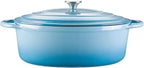 Enameled Cast Iron Oval Dutch Oven, 7 qt Oval Dutch Oven Pot with Lid and Dual Handles for Braising, for Braising, Broiling, Bread Baking, Frying, Light Blue