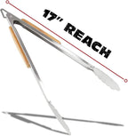 3 Piece BBQ Grilling Accessories Set - BBQ Tongs Spatula Fork Set - Heavy Duty Stainless Steel Barbecue Grill Tools with Solid Hard Wood Handles Great Gift Set