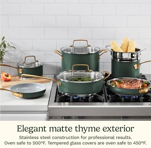Cuisinart Cookware Set, 11 Piece Stainless Steel Cookware Pots and Pans, Home and Kitchen Durable Stainless Steel for Everyday Cooking, Matte Thyme, MT89G-11 - Image 4