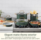 Cuisinart Cookware Set, 11 Piece Stainless Steel Cookware Pots and Pans, Home and Kitchen Durable Stainless Steel for Everyday Cooking, Matte Thyme, MT89G-11 - Image 4