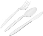 1,000 Plastic Disposable Cutlery Bulk Variety Pack White Medium Weight Includes 334 forks, 333 knives, 333 soup spoons, Disposable Silverware Plastic Cutlery
