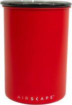 Planetary Design Airscape Stainless Steel Coffee Canister | Food Storage Container | US Patented Airtight Lid | Push Out Excess Air Preserve Food Freshness (Medium, Matte Red)