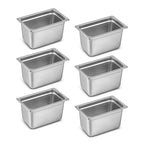 1/4 Hotel Pans 6 Inch Deep Stainless Steel Food Pan - Anti-Jam 6 Pack Steam Table Pan Set for Catering, Buffet Use, Kitchen Prep