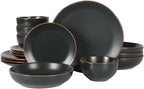 Gibson Home Hazeltine 16-Piece Black Stoneware Dinnerware Set – Plates and Bowls, Durable Ceramic Kitchen Dinner Set
