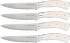 DURA LIVING 4-Piece Serrated Kitchen Steak Knife Set – Forged High Carbon Stainless Steel, Ultra Sharp, Ergonomic Black Handles, Durable Dinner Knives, Cream Handle