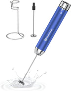 Maestri House Rechargeable Milk Frother with Stepless Speed Control, Handheld Electric Foam Maker Waterproof Drink Mixer Foamer with Stainless Steel Stand & Detachable Whisks for Lattes, Cappuccino