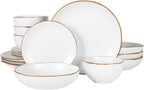 Gibson Home Hazeltine 16-Piece White Stoneware Dinnerware Set – Plates and Bowls, Durable Ceramic Kitchen Dinner Set