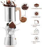 Sivaphe Stainless Steel Stovetop Espresso Coffee Maker, 6cups Espresso pot, 300ml Moka Campaing Coffee Pot, Induction Italian Mocha Pot with Step-by-step Instructions(1 Cup=50ml)