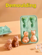 Cute 3D Cat Silicone Ice Cube Tray Mold Cartoon Animal Ice Box BPA-Free (Green)