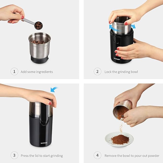 SHARDOR Coffee Grinder Electric, Spice, Herb, Grinder for Coffee Bean Spices and Seeds with 2 Removable Stainless Steel Bowls, Black