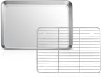 10.4 Inch Baking Sheet Pan with Rack Set, Joyfair Stainless Steel Toaster Oven Pans Tray & Cooling Racks for Cookie/Jelly Roll/Bacon/Meat, Commercial Metal & Rust-free, Dishwasher Safe