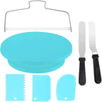 Cake Decorating Turntable,Cake Decorating Supplies With Decorating Comb/Icing Smoother(3pcs),2 Icing Spatula With Sided & Angled … (Blue/7pcs)