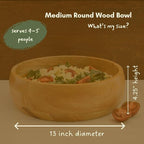 Medium Salad Bowl, 13" Wide, Kitchen Countertop Fruit Bowl, Serving Dish for Pasta, Bread, Mixing Bowl, Farmhouse Style, Mango Wood, Round, Serves 4-5