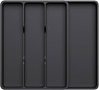 Lifewit Utensil Drawer Organizer, Expendable Cooking Silverware Tray for Kitchen Drawer, Adjustable Cutlery Flatware Holder, Plastic Spatula Tools and Gadgets Storage Divider, 4 Compartments, Black