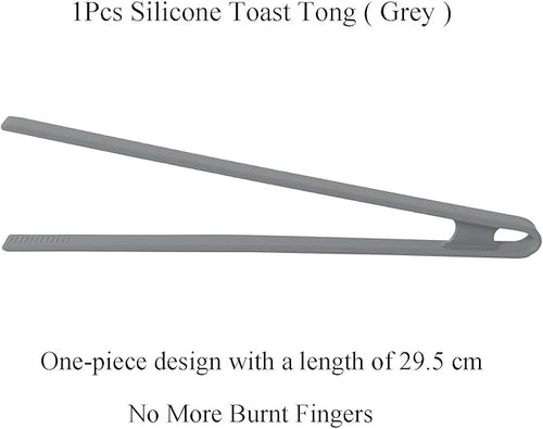 1Pcs Silicone Toaster Tong, 11.6 Inch Long Silicone Kitchen Tong for Toaster Cooking Utensil Bread Waffle Tong Food Tweezer Grey Toast Tong for Cooking Serving Bacon Salad Fruit Food, SATONBEYI