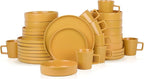 Stone Lain Cleo Modern Stoneware 32-Piece Dinnerware Set, Plates and Bowls Set, Pasta Bowls, Dish Set Service For 8, Yellow