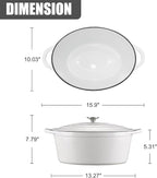 Enameled Cast Iron Oval Dutch Oven, 7 qt Oval Dutch Oven Pot with Lid and Dual Handles for Braising, for Braising, Broiling, Bread Baking, Frying, White