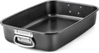 HONGBAKE Lasagna Pan 3 Inch Deep, 15x10" Baking Pan for Oven, Nonstick Cake Baking Dish for Brownie, Roasting Pans with Stainless Steel Handles, Heavy Duty, Dishwasher Safe, Dark Grey