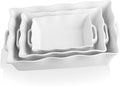 Sweejar Casserole Dishes for Oven, Ceramic Bakeware Set of 3, Rectangular Baking dish with Handles, Wave Edge Lasagna Pan Deep for Cooking, Cake, Dinner, Banquet and Daily Use (White)