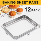 12Pcs Stainless Steel Baking Sheet Pan Set, Cookie Sheet Metal Baking Pan Oven Tray, Cooking Baking Sheet for Toaster Oven, Easy Clean, Dishwasher Safe, 9 x 7 x 1 Inch