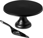 JOYMAY 9.6 Inch Bamboo Fiber Cake Stand, Round Cake Holder, Cake Plate with Detachable Base, Dessert Table Display Set, Cake Decorating for Birthday Party Baking Gifts for 6inch, 8inch Cakes (Black)