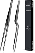 10-inch Cooking Tweezer and Offset Tweezer Set, Tongs Precision Serrated Tips, Stainless Steel Professional Chef Tweezer Kitchen Tools for BBQ, Plating and Serving