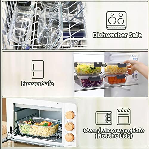 M MCIRCO 5 Pack 36 oz Glass Food Storage Containers with Lids,4.5 Cups,Gray - Image 5