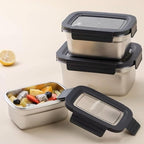BEFOY Stainless Steel Food Storage Containers with Lids Airtight Bento Lunch Box for Kitchen Leak Proof Meal Prep Stackable Set of 3(450/1100/2500)