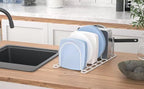 JAQ Pot Lids Holder, 10.5" Kitchenware Dividers Organizer for Plates, Pans, Cutting Boards, Muffin Tins, Baking Sheets in Cabinets Shelf Countertop Pantry (2-Pack, White)
