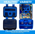 Kids Lunch Box - Bento Box for Boys Toddler Daycare, 4 Portion Sections with Lid, Snack Container Pre-School Kid Lunches Toddlers Removable Tray BPA Free, 3+ Years Old, Blue Rocket Dinosaur