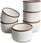Mora Ceramic Ramekins - 4oz, Set of 6 - Small Oven Safe Baking Dishes/Cups - For Personal Pudding, Creme Brulee, Souffle, Serving Dip, Custard, Ice Cream - Single Mini Bowls - Vanilla White