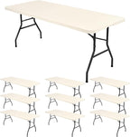 10 Pack Fitted Tablecloth for 6 Foot Rectangle Tables, Ivory Elastic Outdoor Picnic Table Cover, Washable Stretch Folding Table Cloths 6 ft for Camping Party Patio Kitchen Banquet, 30" W x 72" L