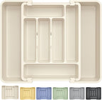 Caperci Large Silverware Organizer for Kitchen Drawer & Utensils - Expandable Drawer Organizer for Cutlery, Flatware & Gadget, BPA-Free Thick Plastic, Wider Compartments & Non-skid Feet (Tofu)