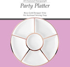 Plasticpro 6 Sectional Round Plastic Serving Tray/Platter (4, White & Rose Gold)