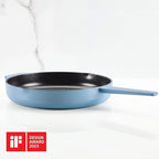 KitchenAid Enameled Cast Iron Frying Pan/Skillet with Helper Handle and Pour Spouts, 12 Inch, Blue Velvet