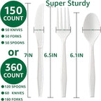 100%Compostable No Plastic Knives Disposable Forks Spoons Plastic Utensils, The Heavyweight Heavy Duty Flatware is Eco Friendly Products for Lounge Party Wedding BBQ Picnic Camping [150 Count]